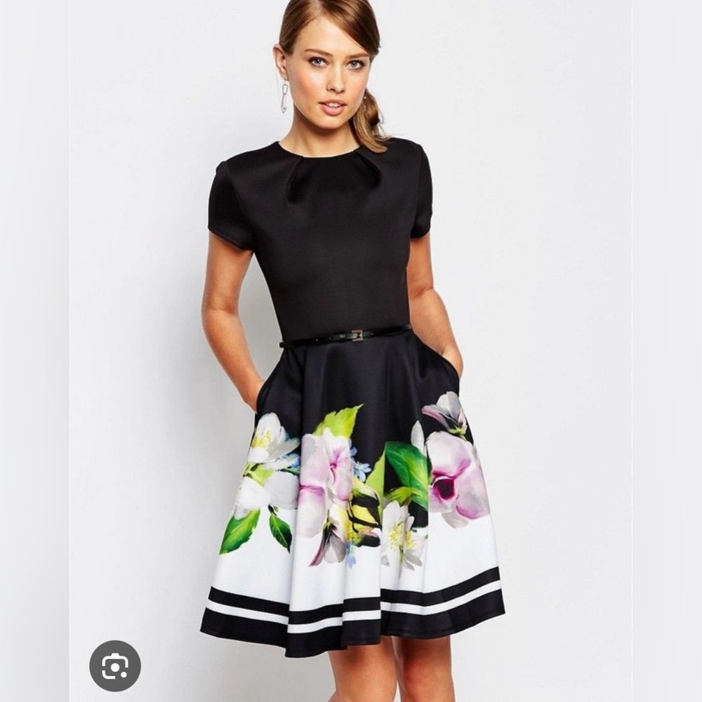 Ted Baker Vidaa black floral dress size 0 like new